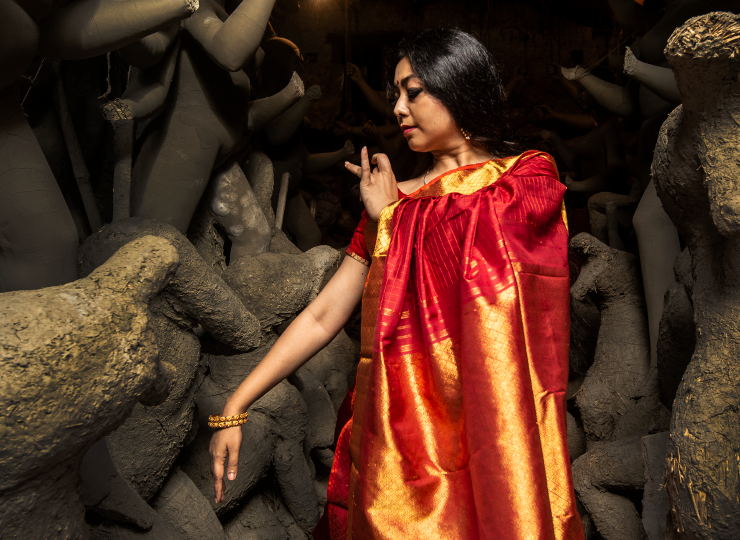 Red Banarasi Saree Draping ❤️ Last one for Durga pujo