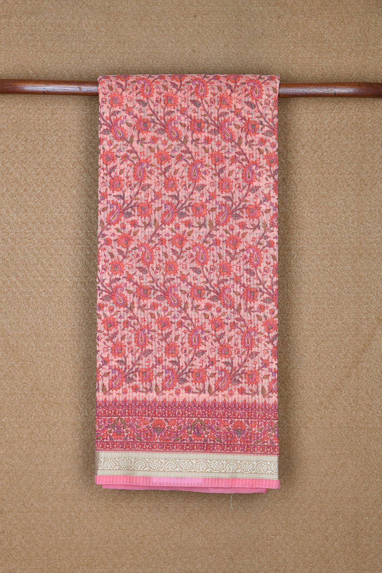 Floral And Paisley Design Baby Pink Kota Cotton Saree – Sundari Silks