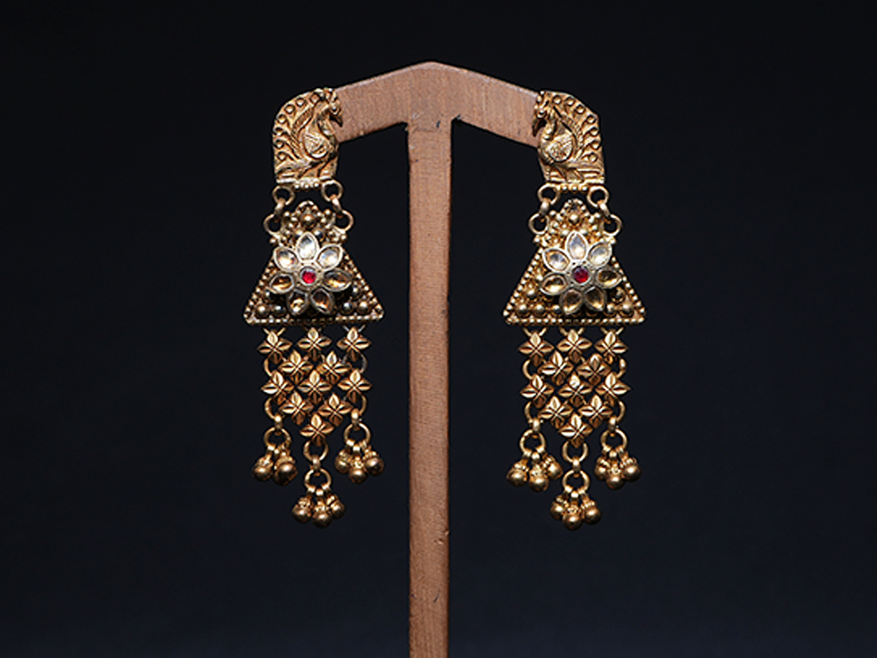 Peacock Design Stud Gold Plated Silver Earrings Sundari Silks