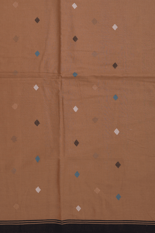 Bengal Cotton Saree In Mustard Brown With Threadwork Buttas