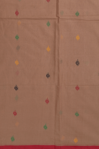 Bengal Cotton Saree In Mustard Brown With Threadwork Buttas