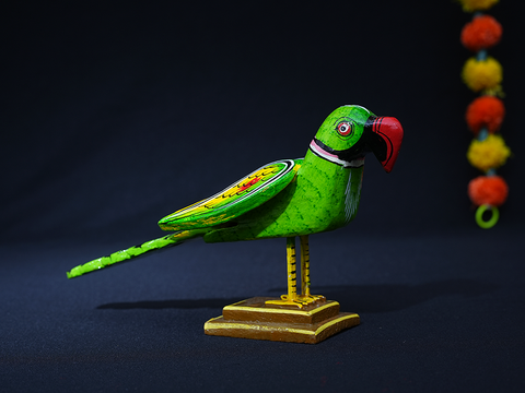 Wooden Hand Painted Parrot Idol For Showpiece