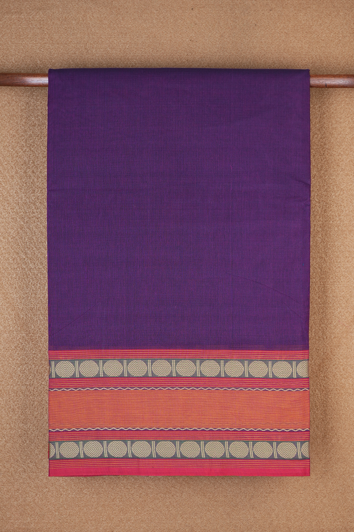 Rudraksh Border Plain Grape Purple Nine Yards Cotton Saree