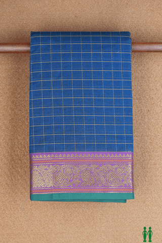 Allover Checks Design Capri Blue Chettinadu Cotton Saree