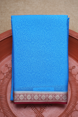 Self Design Azure Blue Mysore Silk Saree