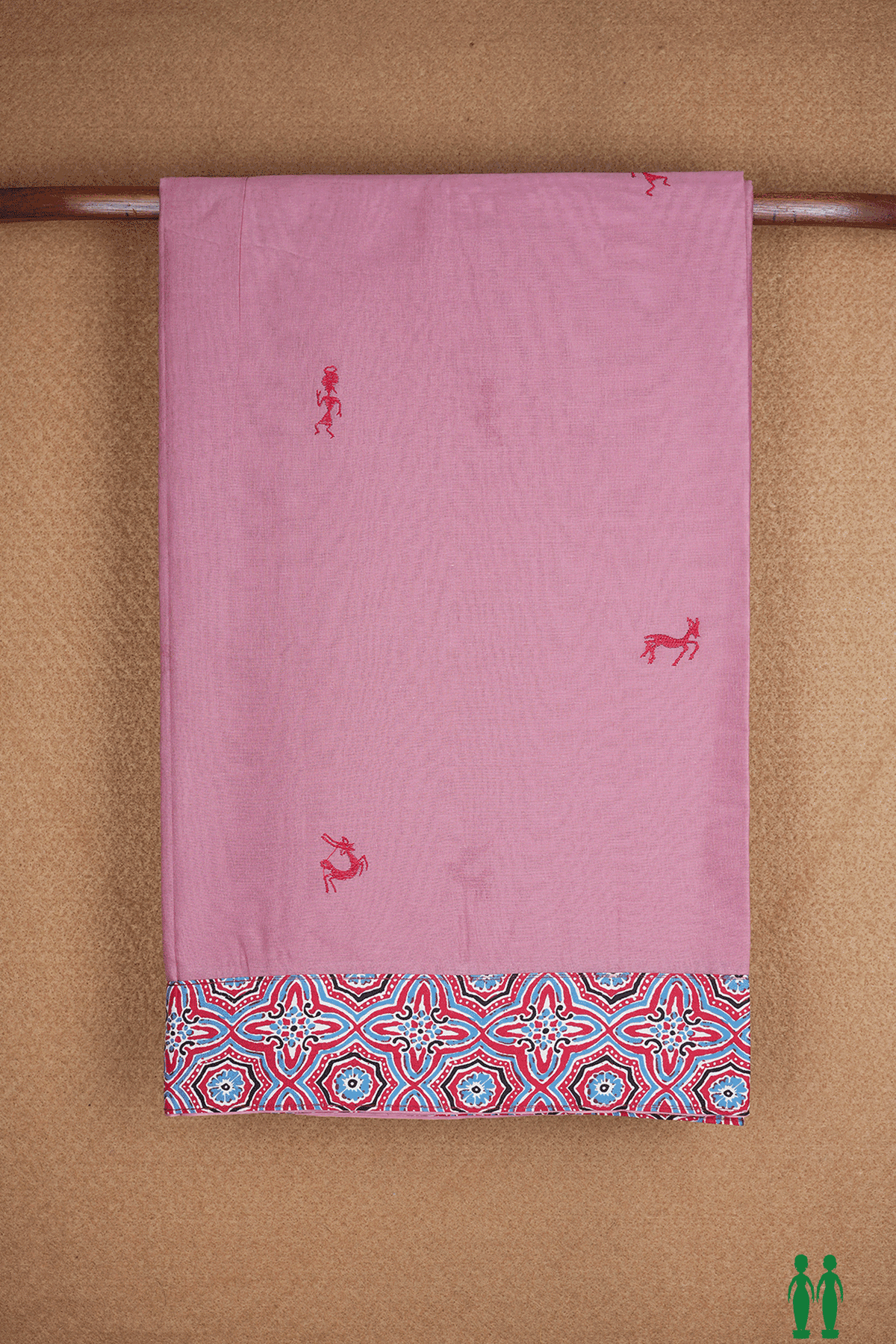 Warli Embroidered Design Dusty Pink Ahmedabad Cotton Saree