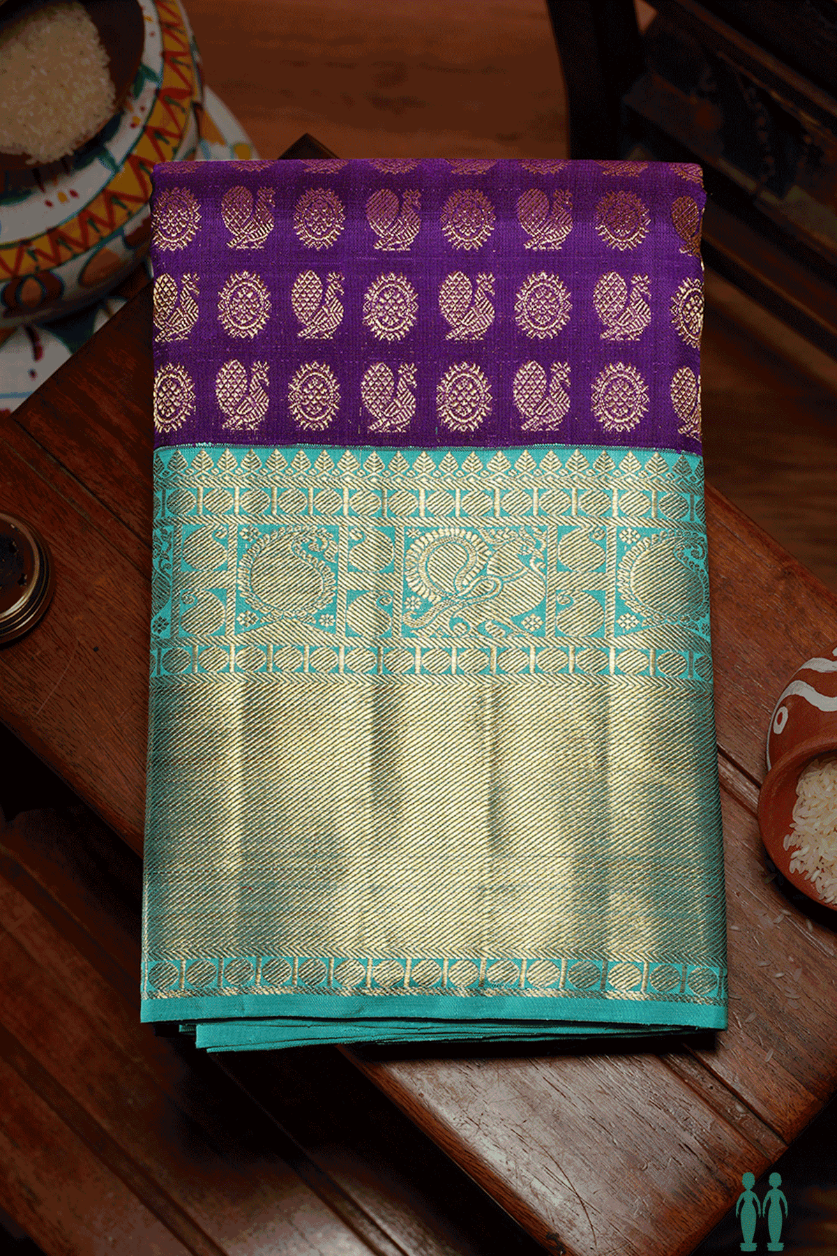 Peacock And Chakram Zari Motif Purple Kanchipuram Silk Saree