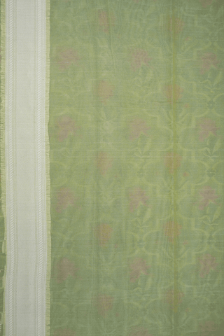 Allover Floral Design Pastel Green Semi Banarasi Silk Saree