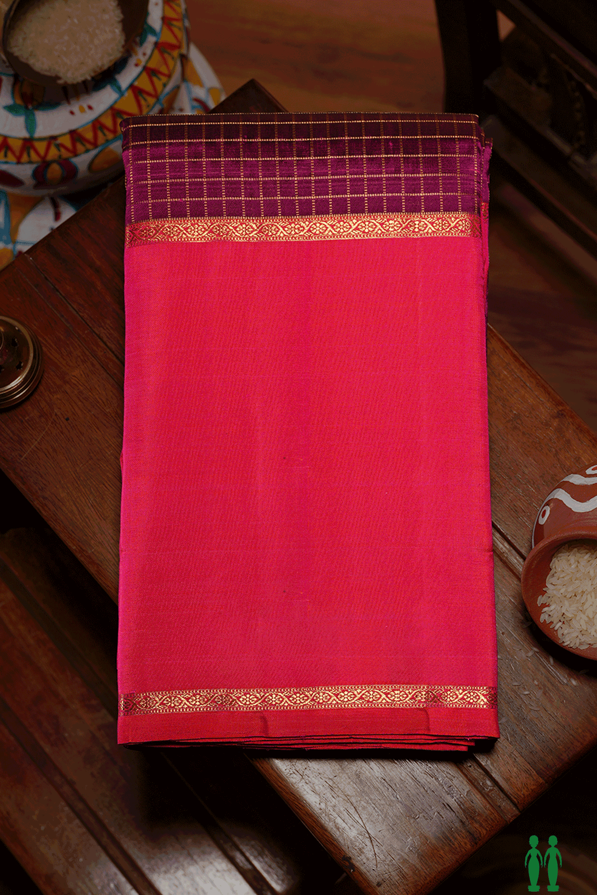 Checked Design Berry Purple Kanchipuram Silk Saree