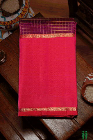 Checked Design Berry Purple Kanchipuram Silk Saree