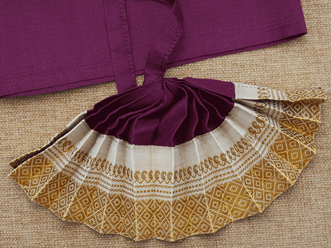 Zari Border Purple And Beige Silk Cotton Amman Pavadai Set