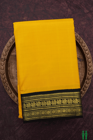 Korvai Border Plain Saffron Yellow Kanchipuram Silk Saree