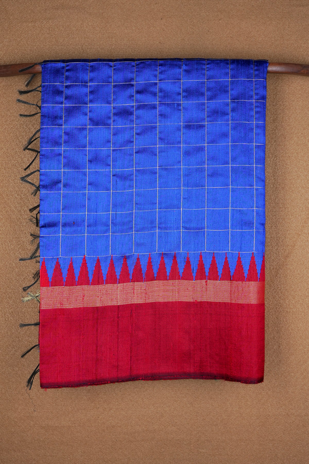 Allover Checks Design Indigo Blue Jute Saree