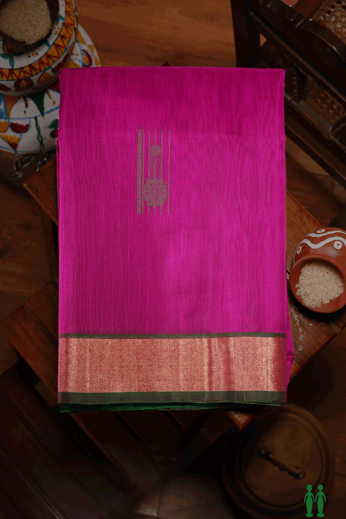 Floral Motifs Purple Rose Kora Silk Cotton Saree