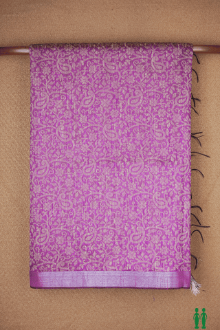 Floral Paisley Threadwork Design Purple Rose Semi Jute Saree