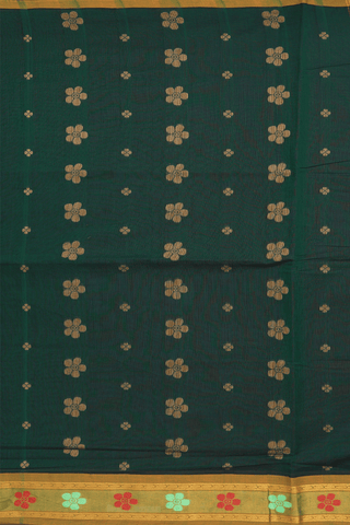 Venkatagiri Cotton Saree In Forest Green With Floral Buttas