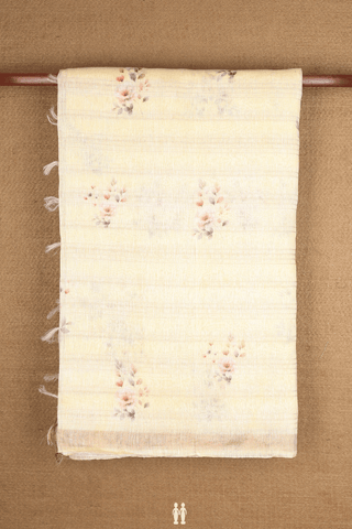 Linen Saree In Yellow With Floral Printed Design