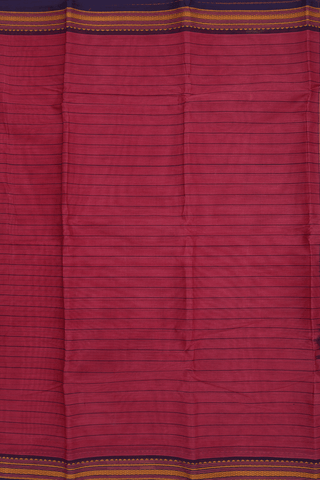 Kanchi Cotton Saree In Hibiscus Red With Stripes