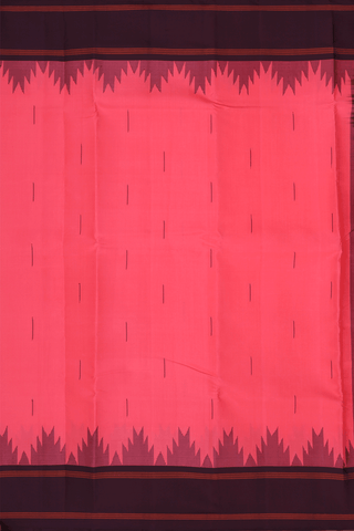 Kanchipuram Silk Saree In Coral Red With Temple Border