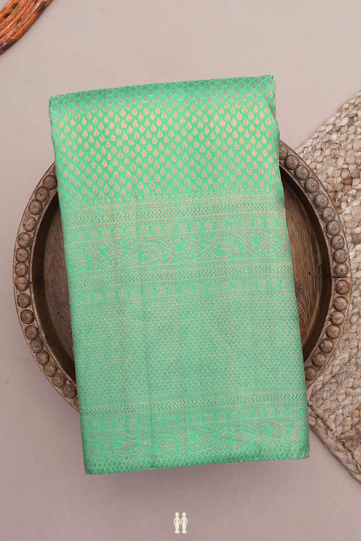 Kanchipuram Silk Saree In Seafoam Green With Brocade Design