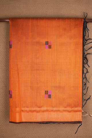 Square Threadwork Design Orange Jute Saree