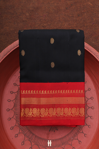 Gadwal Silk Saree In Black With Chakram Zari Buttas