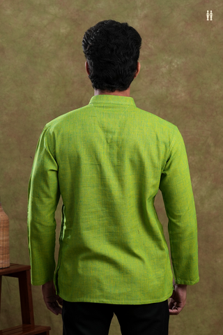 Chinese Collar Plain Parrot Green Cotton Short Kurta