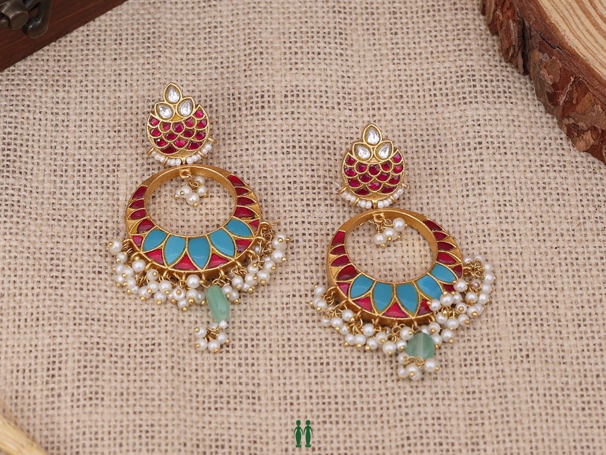 Contrast Design Chandbali Gold Plated Silver Earrings