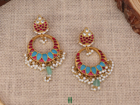 Contrast Design Chandbali Gold Plated Silver Earrings