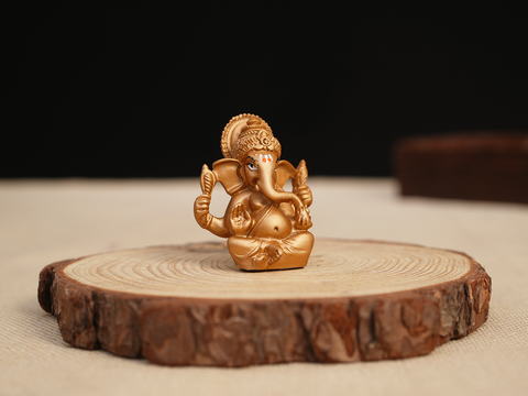 Lord Ganesha Gold Fiber Idol For Office Desk