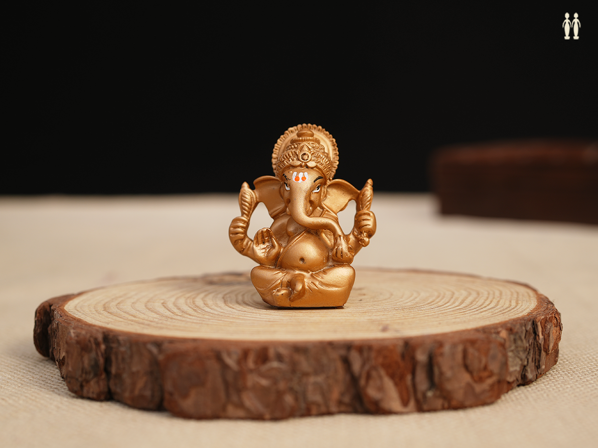 Lord Ganesha Gold Fiber Idol For Office Desk