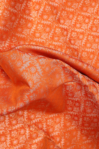 Kanchipuram Silk Saree In Orange With Brocade Design