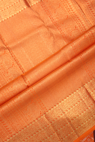 Kanchipuram Silk Saree In Orange With Brocade Design