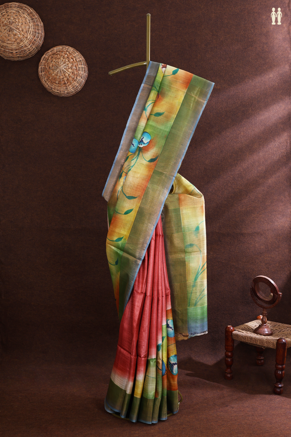 Tussar Silk Saree In Multicolor With Allover Floral Printed