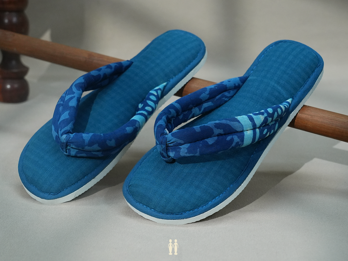 Self Checks Design Peacock Blue Cotton Slippers