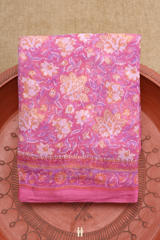 Floral Digital Printed Pink Chiffon Saree