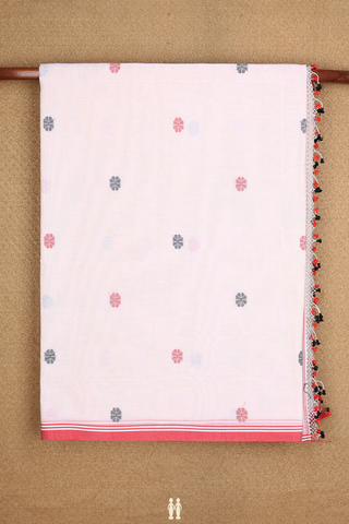 Floral Thredwork Buttas Beige Bengal Cotton Saree