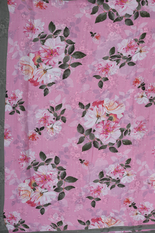 Floral Digital Printed Pink Chiffon Saree