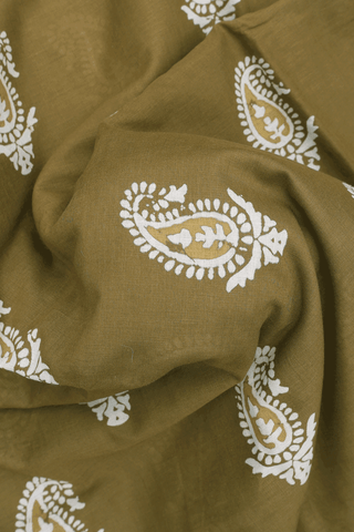 Jaipur Cotton Saree In Mehendi Green With Paisley Printed