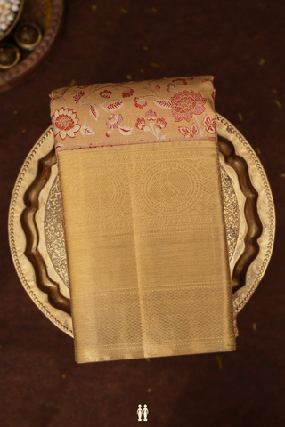 Kanchipuram Silk Saree In Gold With Floral Design