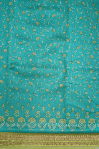 Allover Floral Printed Ramar Green Chanderi Cotton Saree