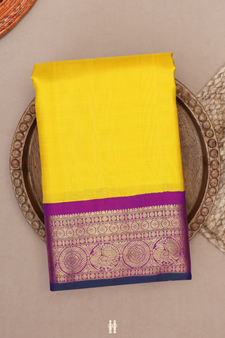 Korvai Zari Border Plain Honey Yellow Kanchipuram Silk Saree