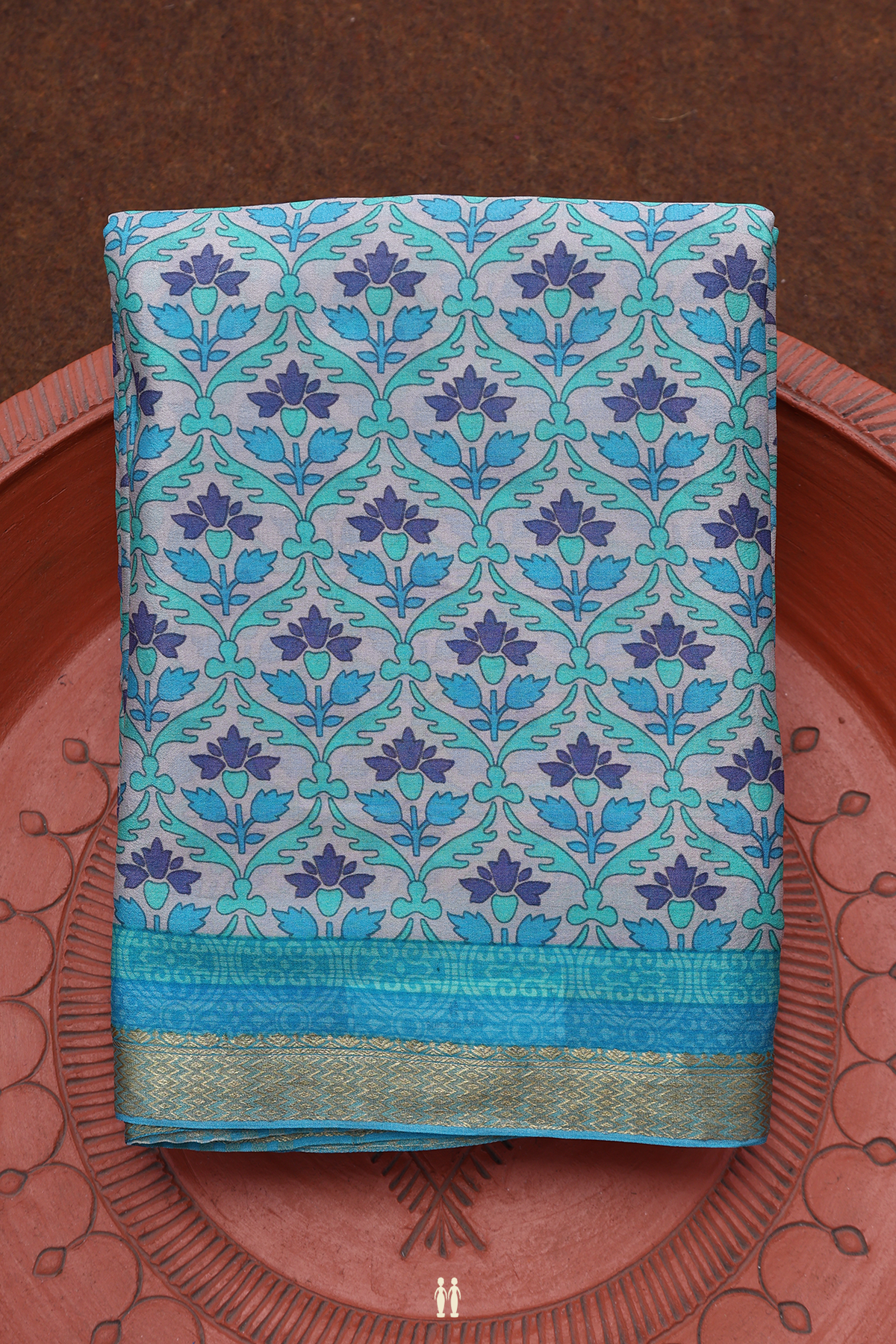 Floral Printed Design Light Grey Crepe Saree