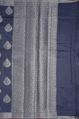 Floral Threadwork Motifs Iron Grey Raw Silk Saree