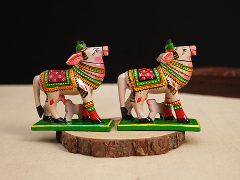 Handicraft Cow And Calf Set Of 2 Wooden For Show Piece