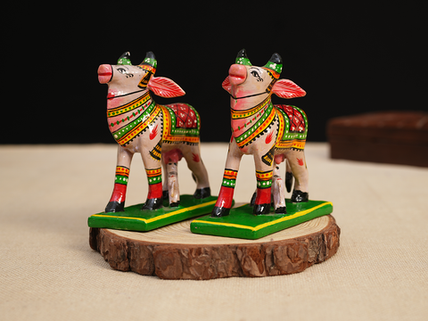 Handicraft Cow And Calf Set Of 2 Wooden For Show Piece