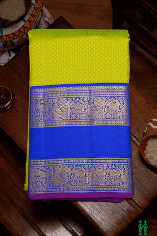 Jacquard Pattern Lime Green Kanchipuram Silk Saree