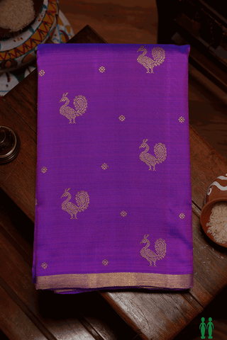 Peacock Zari Buttas Purple Kanchipuram Silk Saree