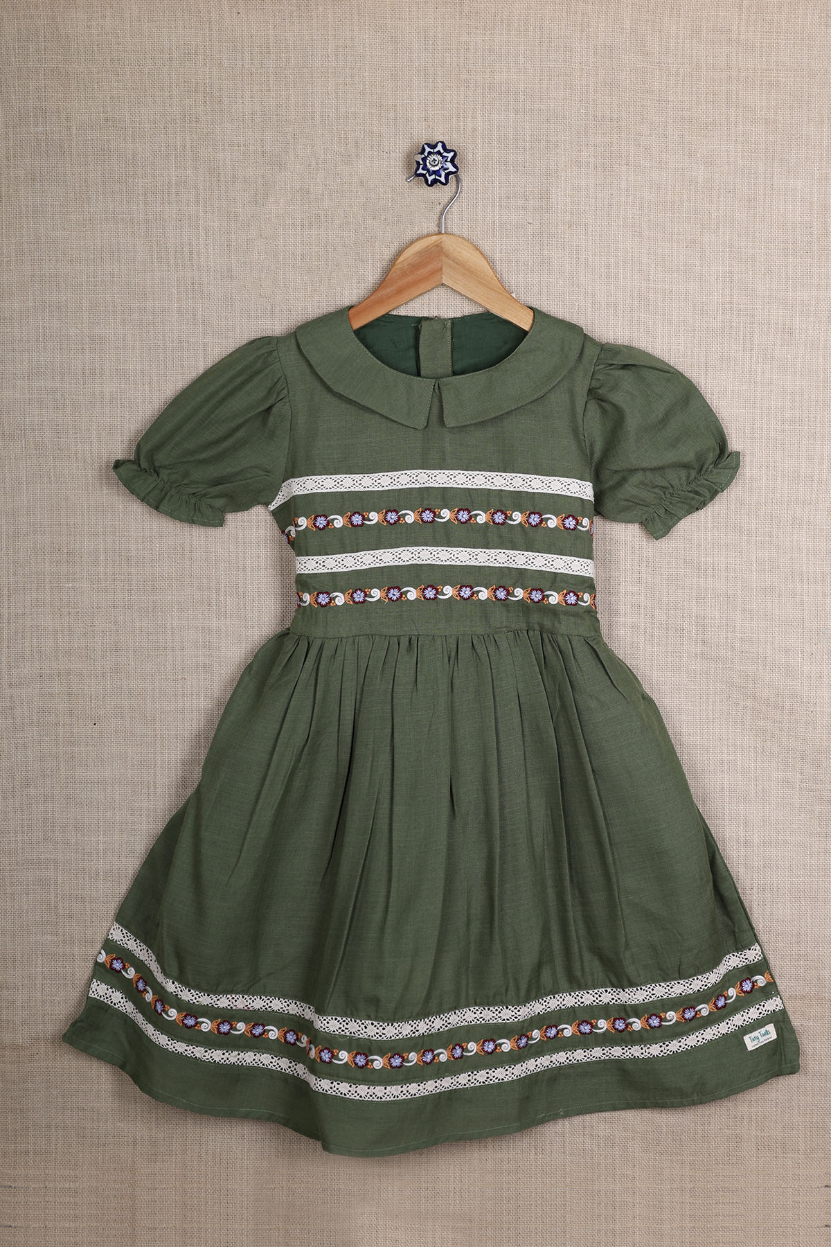 Embroidered Design Chalet Green Cotton Frock