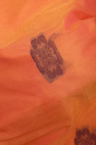 Threadwork Motifs Coral Orange Kanchi Cotton Saree